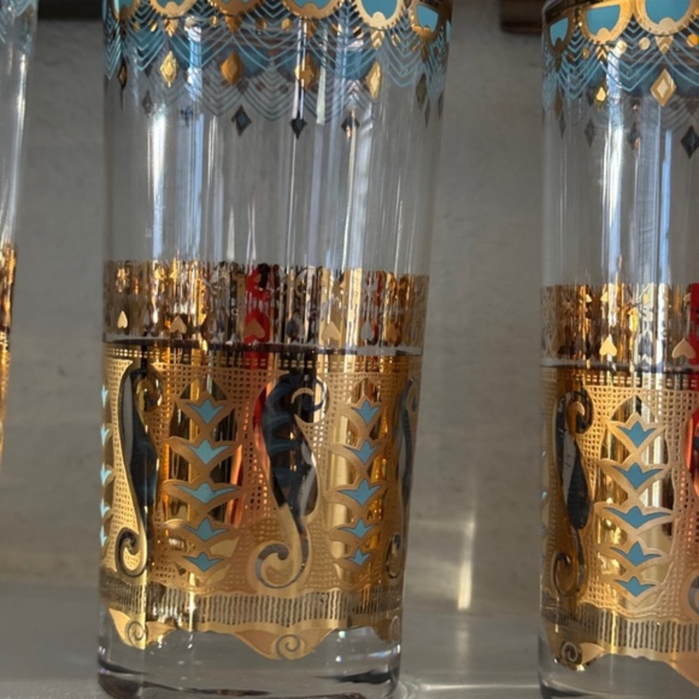 Culver Signed Saratoga Turquoise and 22-Karat Gold Highball Glasses (Set of 4) - Picture 4 of 8